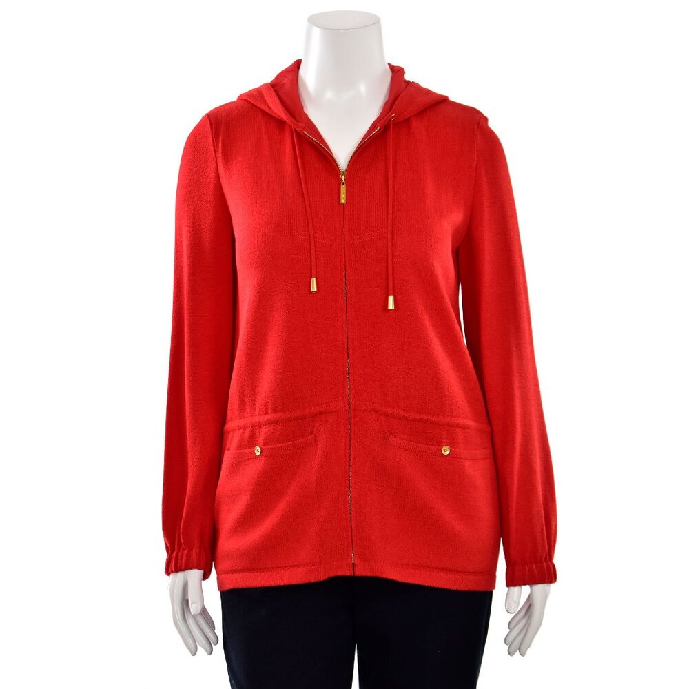 St. John Collection Casual Santana Knit Jacket w/ Hood in Red sz M